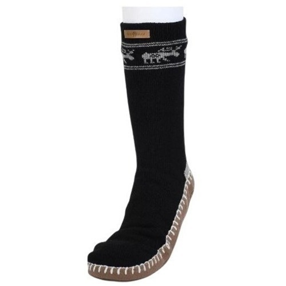 GAAHUU‎ Men's Slipper Socks Black Nordic Moose Sherpa Lined OS 9–13 NWT
